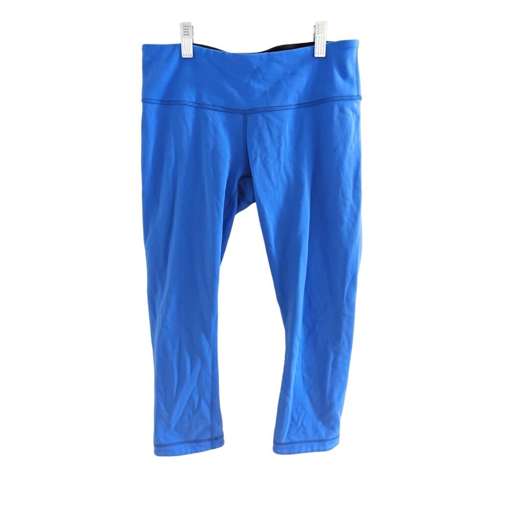 Lululemon Size 8 Wunder Under Crop Leggings Blue Reversible Pull On Stretch